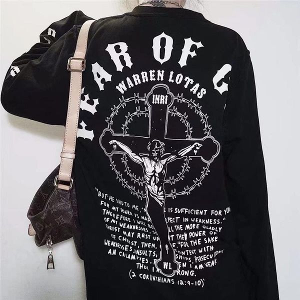 new mens designer long sleeve shirts fear of god fog christmas jesus religious cross letter cotton crew neck long sleeve shirts, Black 
new mens designer long sleeve shirts fear of god fog christmas jesus religious cross letter cotton crew neck long sleeve shirts, Black