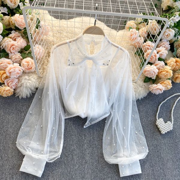 2021 new singiny retro design beading mesh woman's blouse bow turtleneck lantern chic autumn streetwear blouses vzoe, White
2021 new singiny retro design beading mesh woman's blouse bow turtleneck lantern chic autumn streetwear blouses vzoe, White