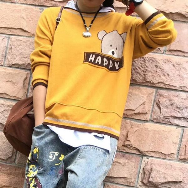 4 colors winter korean cartoon bear knitted sweater women retro ladies jumpers o-neck patchwork sweaters women invierno 20201, White;black
4 colors winter korean cartoon bear knitted sweater women retro ladies jumpers o-neck patchwork sweaters women invierno 20201, White;black