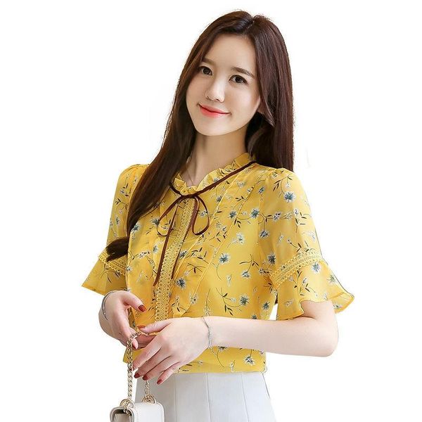 women's blouses & shirts spring summer style chiffon turtleneck bow printed short sleeve korean sp593, White
women's blouses & shirts spring summer style chiffon turtleneck bow printed short sleeve korean sp593, White