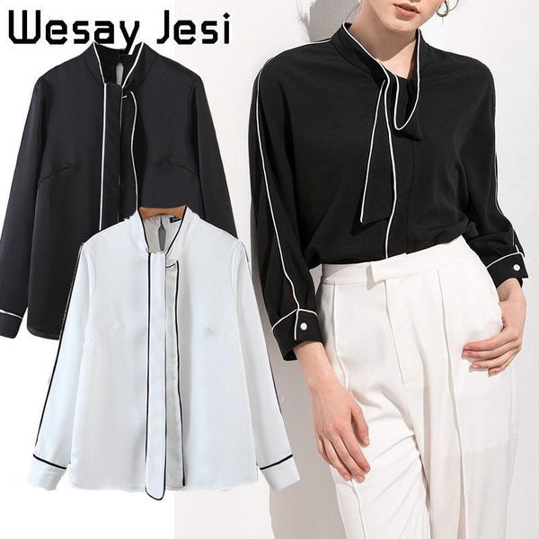 new women's shirt chiffon contrast color office women's professional bow long sleeve design 20201, White
new women's shirt chiffon contrast color office women's professional bow long sleeve design 20201, White