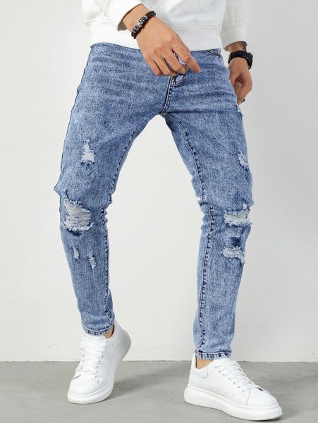 men slant pocket ripped jeans 337s#, Blue 
men slant pocket ripped jeans 337s#, Blue