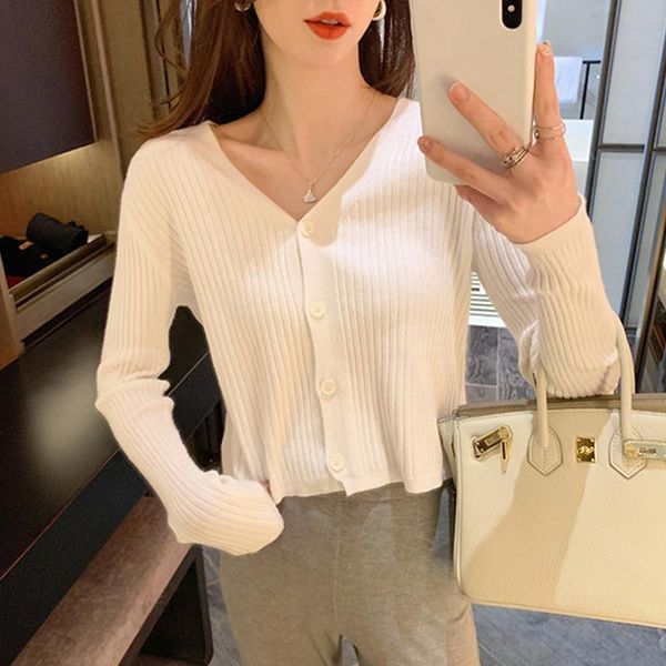 single breasted button cardigans v neck short sweater womens long sleeve jumpers high street knitwear summer autumn, White;black
single breasted button cardigans v neck short sweater womens long sleeve jumpers high street knitwear summer autumn, White;black