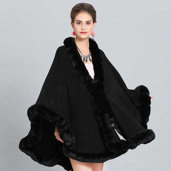 european american autumn winter new large size imitation fur collar knitted shawl cloak jacket factory direct sales1, Black
european american autumn winter new large size imitation fur collar knitted shawl cloak jacket factory direct sales1, Black