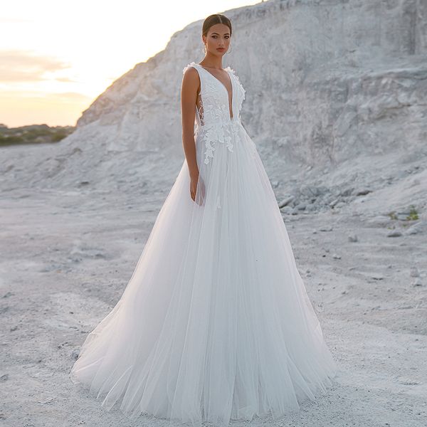 2021 new vestido de noiva v neck sleeveless bridal gown floor length applique beading tulle wedding es xi9h, White
2021 new vestido de noiva v neck sleeveless bridal gown floor length applique beading tulle wedding es xi9h, White