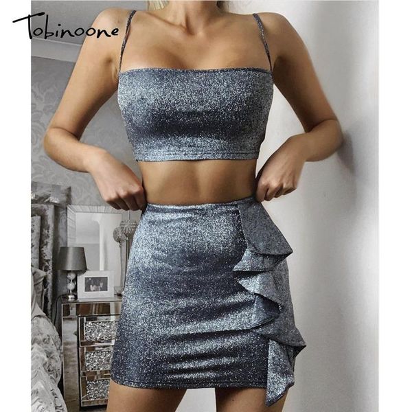 tobinoone glitter matching set women autumn spaghetti strap crop and mini skirt suits ruffles female sparkle two piece set, Gray
tobinoone glitter matching set women autumn spaghetti strap crop and mini skirt suits ruffles female sparkle two piece set, Gray