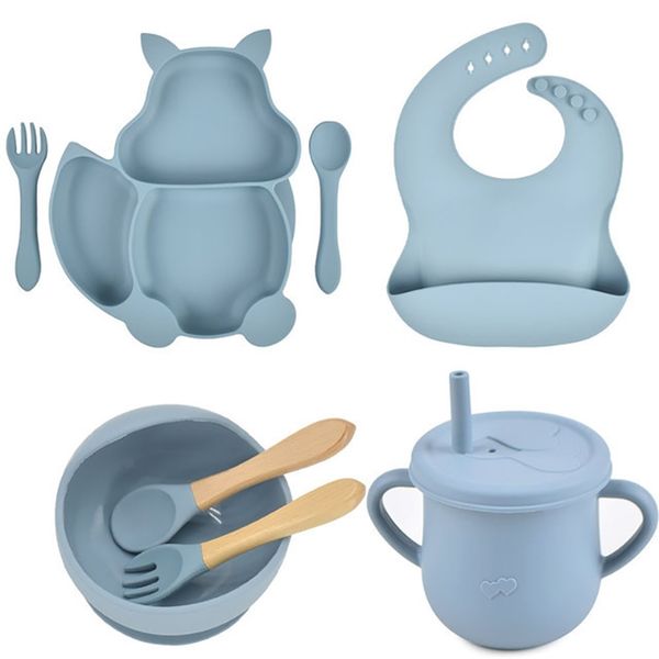 8pcs/set baby silicone dining plate with sucker training cup wooden spoon forks food grade children's compartment dishes set 220209
8pcs/set baby silicone dining plate with sucker training cup wooden spoon forks food grade children's compartment dishes set 220209