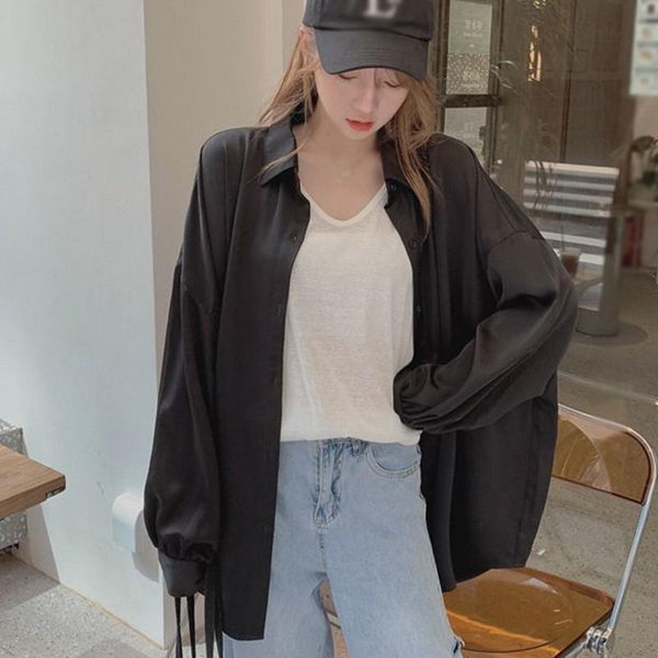 women blouse long sleeve casual turn-down collar solid color autumn loose shirts, White
women blouse long sleeve casual turn-down collar solid color autumn loose shirts, White