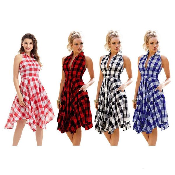 women sleeveless plaid a line slim pleated shirt dress summer casual dresses temperament lapel knee length beach party shirts dress, Black;gray
women sleeveless plaid a line slim pleated shirt dress summer casual dresses temperament lapel knee length beach party shirts dress, Black;gray