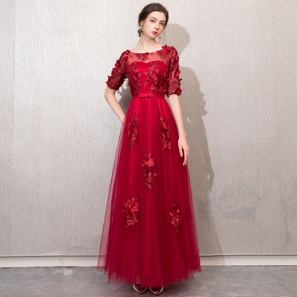 robe de soiree wine red o-neck with appliques long evening dresses elegant lace up vestido de festa banquet party prom dresses, Black;red
robe de soiree wine red o-neck with appliques long evening dresses elegant lace up vestido de festa banquet party prom dresses, Black;red