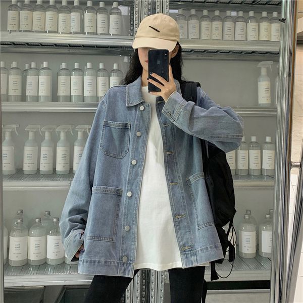 loose casual denim jacket women's handsome work jacket, Black;brown