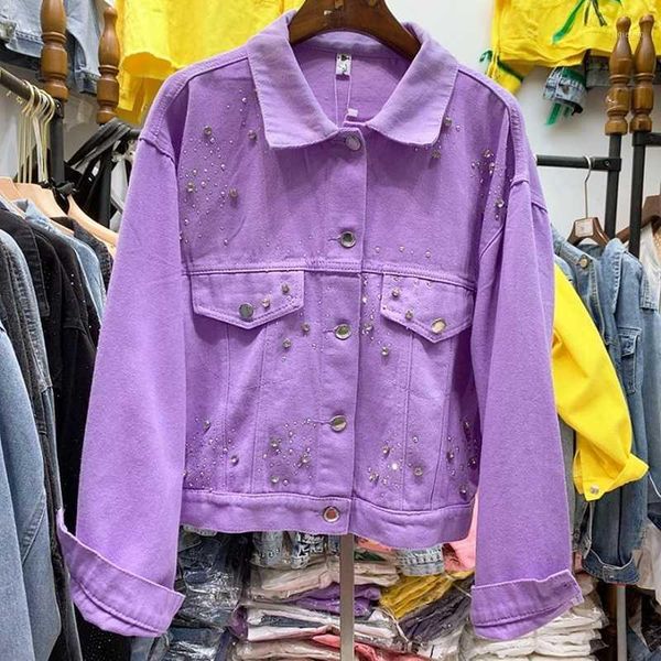 women's jackets 2021 spring and autumn korean student bf harajuku jeans jacket women loose purple drilling denim coat female, Black;brown
women's jackets 2021 spring and autumn korean student bf harajuku jeans jacket women loose purple drilling denim coat female, Black;brown