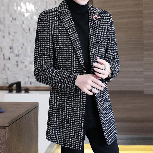 plaid men blazers winter woolen jackets british style long casual dress suit coat streetwear social men clothing costume homme, White;black 
plaid men blazers winter woolen jackets british style long casual dress suit coat streetwear social men clothing costume homme, White;black