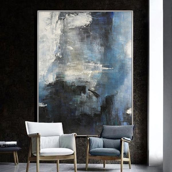hand-painted abstract oil painting decorative painting simple nordic designer model room blue painting