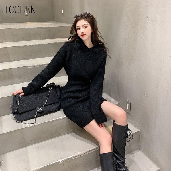 one-piece korean hooded knitted sweater dress cute women's 2021 winter new loose knitted dress bag hip sweater dresses1, Black;gray
one-piece korean hooded knitted sweater dress cute women's 2021 winter new loose knitted dress bag hip sweater dresses1, Black;gray