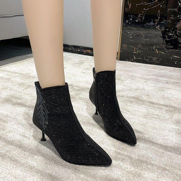 boots crystal ankle high heels women shoes pointed toe winter stiletto heel short botines mujer 20211, Black
boots crystal ankle high heels women shoes pointed toe winter stiletto heel short botines mujer 20211, Black