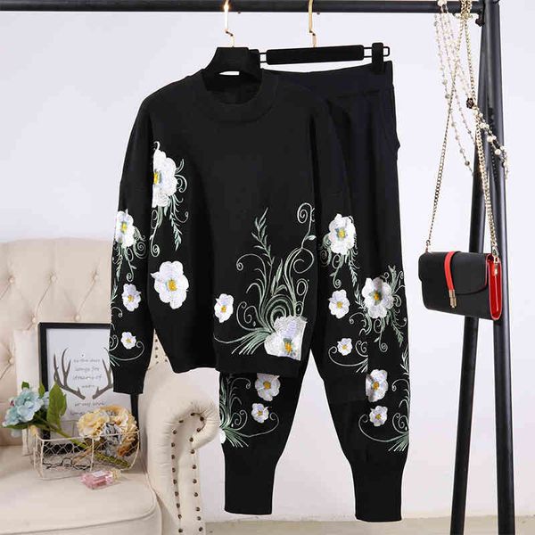 women's two piece pants autumn winter knitted tracksuit women outfits fashion embroidery flowers sweater pencil set casual black knit s, White
women's two piece pants autumn winter knitted tracksuit women outfits fashion embroidery flowers sweater pencil set casual black knit s, White