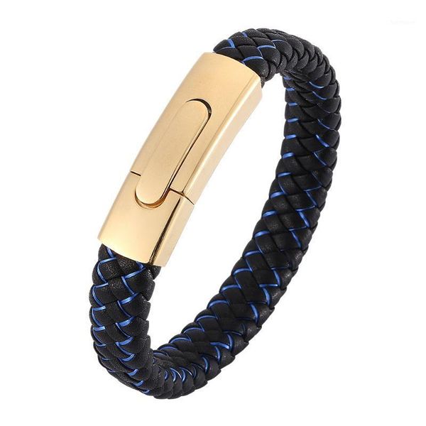 retro business men's blue black woven leather cord bracelet stainless steel buttoned fashion simple charm bracelet 7-sp00451, Golden;silver
retro business men's blue black woven leather cord bracelet stainless steel buttoned fashion simple charm bracelet 7-sp00451, Golden;silver
