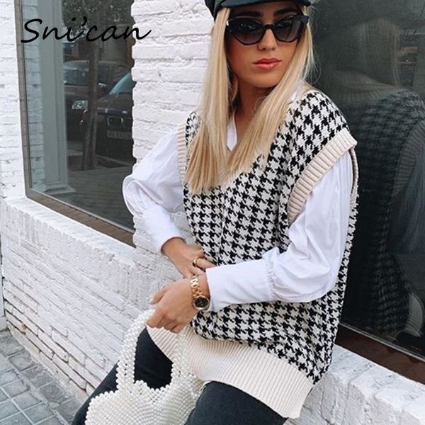 women knitted sweater fashion casual basic v neck black white plaid vest pullover femme ladies pull sweter autumn za new y201128, White;black
women knitted sweater fashion casual basic v neck black white plaid vest pullover femme ladies pull sweter autumn za new y201128, White;black