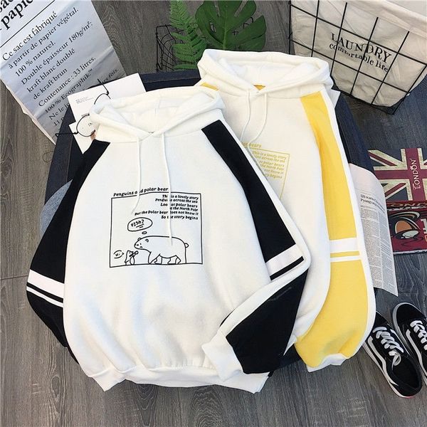women's fresh korean version of the winter hooded sweatshirt cartoon print stitching loose long-sleeved o-neck jacket y200610, Black
women's fresh korean version of the winter hooded sweatshirt cartoon print stitching loose long-sleeved o-neck jacket y200610, Black