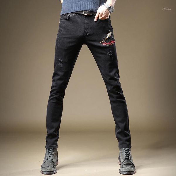 men's jeans black men fashion embroidery slim fit pencil pants casual distressed denim trousers1, Blue
men's jeans black men fashion embroidery slim fit pencil pants casual distressed denim trousers1, Blue
