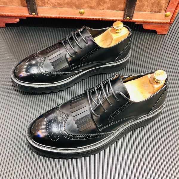 korean new fashion panelled thick bottom mens brogue carved dress shoes lace up pointed toe fashion male platform leather shoes1, Black
korean new fashion panelled thick bottom mens brogue carved dress shoes lace up pointed toe fashion male platform leather shoes1, Black