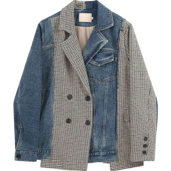women's jackets korean version loose casual coat autumn vintage denim spliced blazer jacket female yege, Black;brown
women's jackets korean version loose casual coat autumn vintage denim spliced blazer jacket female yege, Black;brown