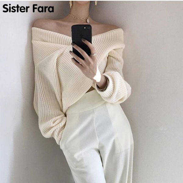 sister fara new spring autumn woman's v-neck sweater korean one-shoulder fashion office lady loose knitted sweaters, White;black
sister fara new spring autumn woman's v-neck sweater korean one-shoulder fashion office lady loose knitted sweaters, White;black