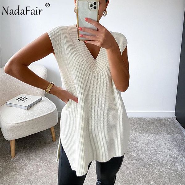 nadafair v neck sleeveless vest sweater women white knitted split oversized fall winter jumper casual loose pullover outwear c1120, White;black
nadafair v neck sleeveless vest sweater women white knitted split oversized fall winter jumper casual loose pullover outwear c1120, White;black