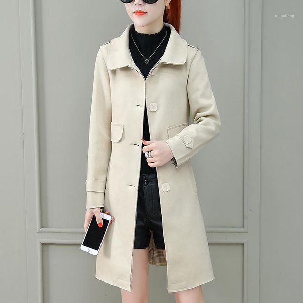 women's trench coats women's suede jacket long section autumn and winter clothing small fragrance loose wild temperament windbreak, Tan;black
women's trench coats women's suede jacket long section autumn and winter clothing small fragrance loose wild temperament windbreak, Tan;black
