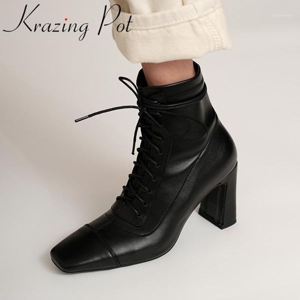 boots krazing pot comfortable cow leather high heel square toe concise winter shoes brand runway office lady dress ankle l311, Black
boots krazing pot comfortable cow leather high heel square toe concise winter shoes brand runway office lady dress ankle l311, Black