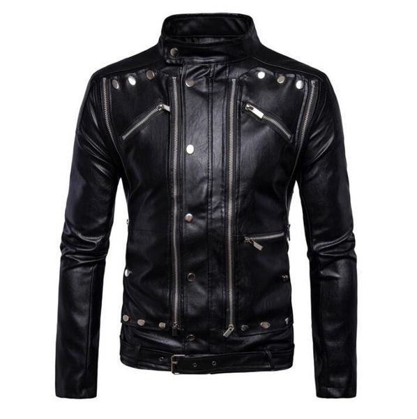 motorcycle mens leather jacket multiple zipper loose coat rock punk rivet jackets jaqueta de couro street fashion stand collar, Black
motorcycle mens leather jacket multiple zipper loose coat rock punk rivet jackets jaqueta de couro street fashion stand collar, Black