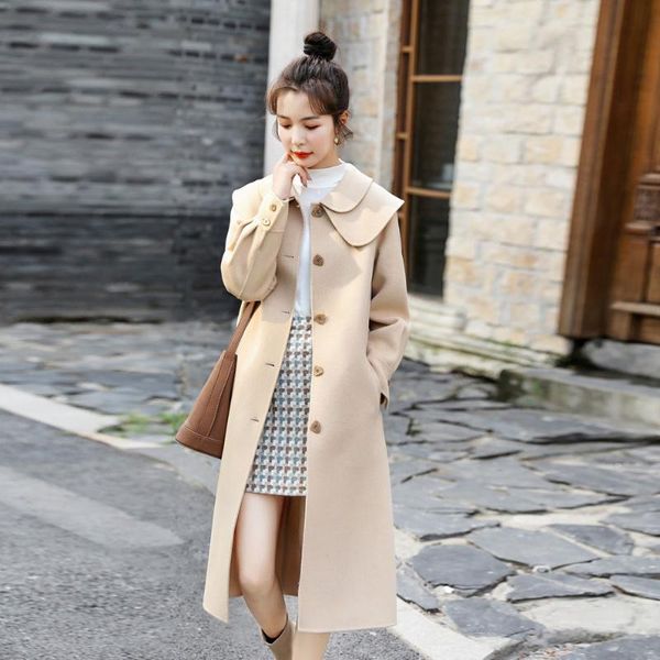 women 2021 autumn winter elegant single breasted wool coats female casual loose turn-down collar woolen coats warm outwear b515, Black
women 2021 autumn winter elegant single breasted wool coats female casual loose turn-down collar woolen coats warm outwear b515, Black