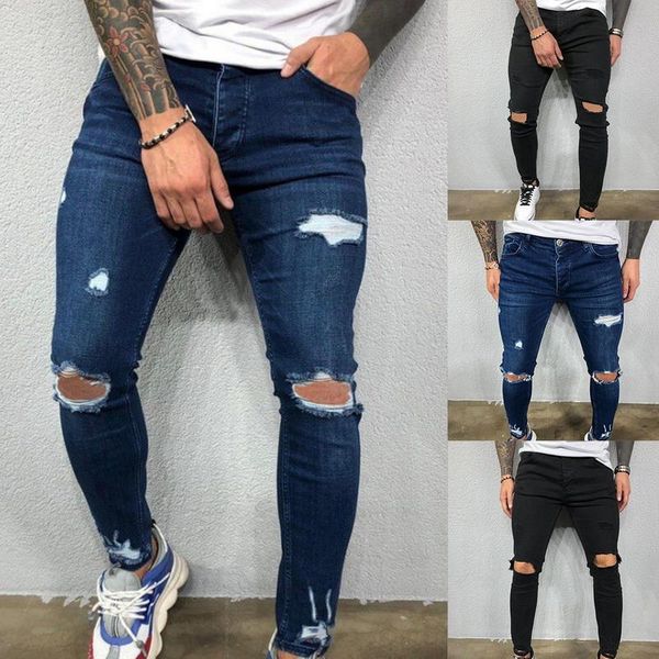 men cool designer brand black jeans skinny ripped destroyed stretch slim fit hop hop pants with holes for mens dropshipping, Blue
men cool designer brand black jeans skinny ripped destroyed stretch slim fit hop hop pants with holes for mens dropshipping, Blue