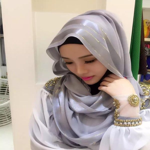 scarves 1 pcs fashion luxury gold striped scarf women shawl plain solid chiffon bandana foulard hijab muslim wraps, Blue;gray
scarves 1 pcs fashion luxury gold striped scarf women shawl plain solid chiffon bandana foulard hijab muslim wraps, Blue;gray