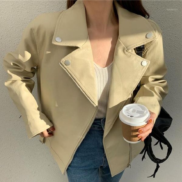 women's faux leather moto biker coat large size zipper open front loose harajuku jacket1, Black
women's faux leather moto biker coat large size zipper open front loose harajuku jacket1, Black