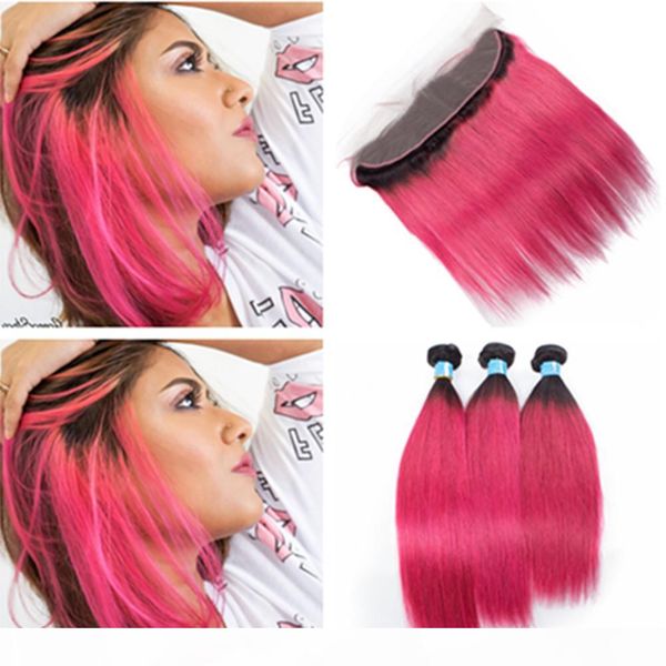 # 1b розового ombre перуанского человеческих волос weave связка с фронтальной ombre hot pink dark root straight lace фронтального закрытие 1, Black
# 1b розового ombre перуанского человеческих волос weave связка с фронтальной ombre hot pink dark root straight lace фронтального закрытие 1, Black