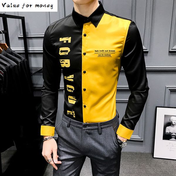 shirt social formal streetwear male fashion print men shirts long sleeve casual slim fit patchwork color night club dress c1211, White;black
shirt social formal streetwear male fashion print men shirts long sleeve casual slim fit patchwork color night club dress c1211, White;black