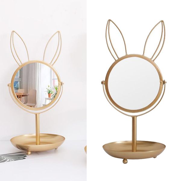 Rabbit-shape Jewelry Organizer Stand With Tray Base, Necklace Bracelet Display Hanging Holder & Makeup Mirror