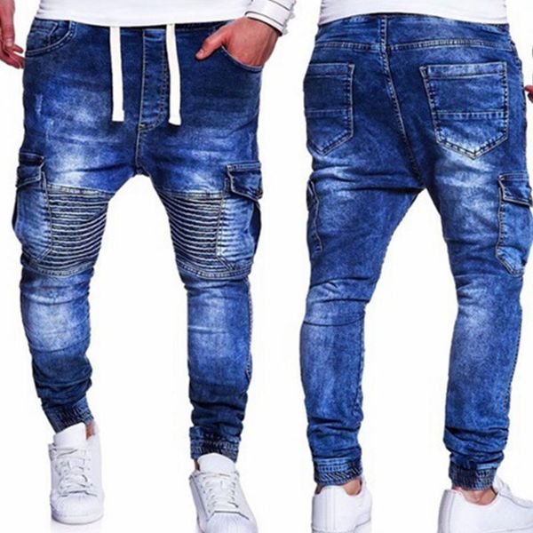 men jeans fall fashion simple casual multi-pocket pocket pleated plus size solid mid waist pencil pants, Blue
men jeans fall fashion simple casual multi-pocket pocket pleated plus size solid mid waist pencil pants, Blue