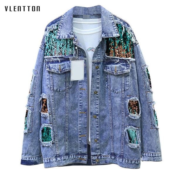 autumn vintage sequins jeans jackets women korean single breasted hole long sleeve loose denim jacket coat female outwear, Black;brown
autumn vintage sequins jeans jackets women korean single breasted hole long sleeve loose denim jacket coat female outwear, Black;brown