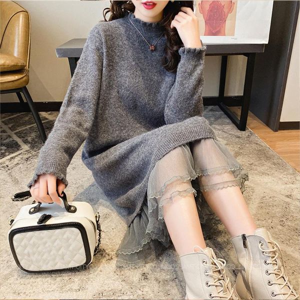 maternity dresses long sweater female loose outer wear overknee thickened 2021 autumn and winter knitted base dress, White 
maternity dresses long sweater female loose outer wear overknee thickened 2021 autumn and winter knitted base dress, White
