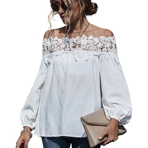 off shoulder lace patchwork autumn long sleeve blouse women solid ladies shirt elegant korean style, White
off shoulder lace patchwork autumn long sleeve blouse women solid ladies shirt elegant korean style, White