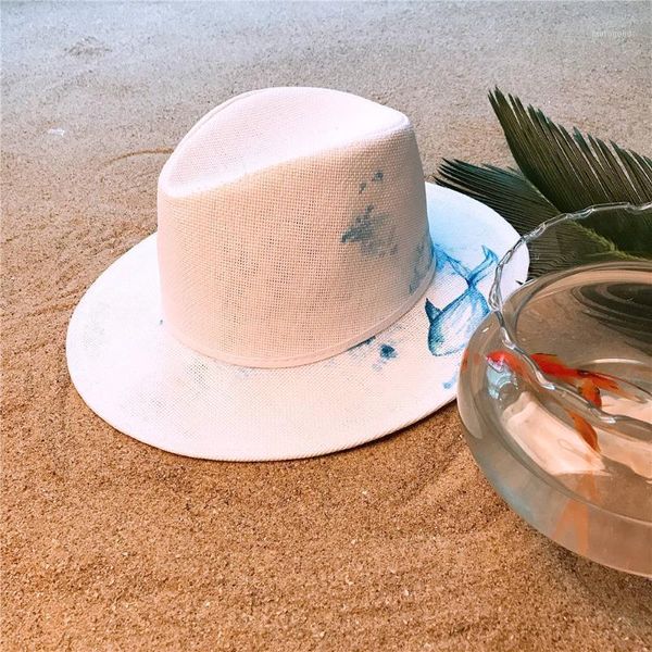 wide brim hats handmade paint panama hat fashion women summer straw beach sun with blue size 58cm1, Blue;gray
wide brim hats handmade paint panama hat fashion women summer straw beach sun with blue size 58cm1, Blue;gray