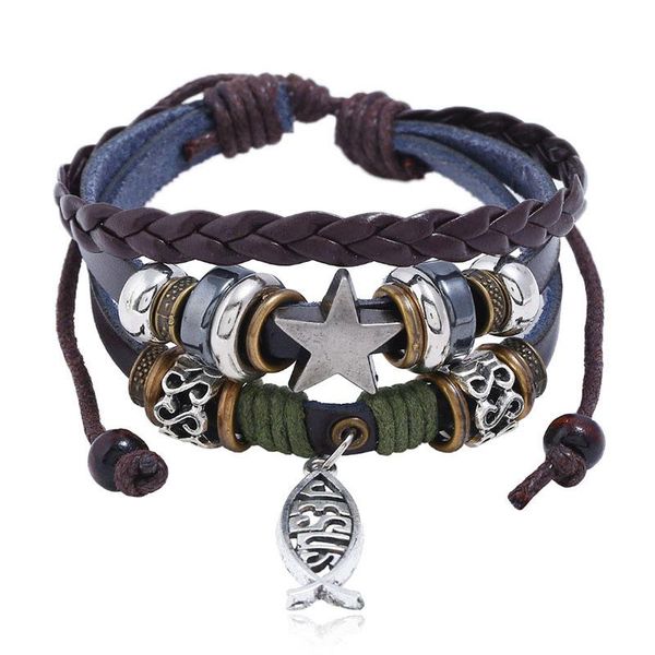 charm bracelets punk handmade beaded cowhide bracelet jesus fish small pendant woven leather men, Golden;silver
charm bracelets punk handmade beaded cowhide bracelet jesus fish small pendant woven leather men, Golden;silver