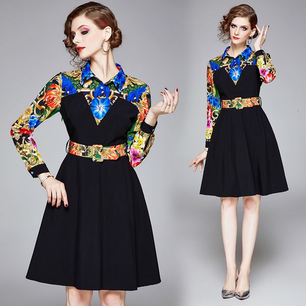 womens runway designer autumn dress work wear black floral shreds long sleeves thin belt skater party dresses cyd4, Black;gray
womens runway designer autumn dress work wear black floral shreds long sleeves thin belt skater party dresses cyd4, Black;gray