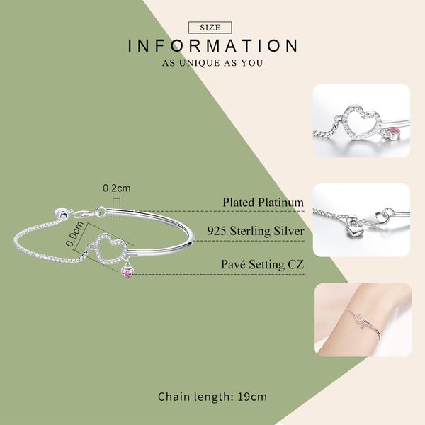 bamoer romantic new 100% 925 sterling silver heart pink cz chain link bangles bracelets for women sterling silver jewelry scb117 201209, Black
bamoer romantic new 100% 925 sterling silver heart pink cz chain link bangles bracelets for women sterling silver jewelry scb117 201209, Black