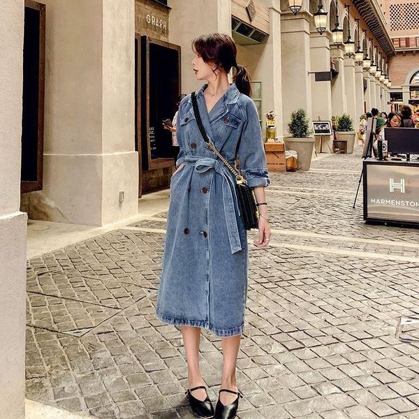 autumn women double-breasted long jeans trench coat windbreaker femme denim trench coat for women with belt1, Tan;black
autumn women double-breasted long jeans trench coat windbreaker femme denim trench coat for women with belt1, Tan;black
