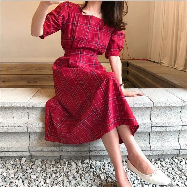new summer dress women cotton linen ol casual short sleeve female dress square red plaid dress boho robe femme vestido, Black;gray
new summer dress women cotton linen ol casual short sleeve female dress square red plaid dress boho robe femme vestido, Black;gray
