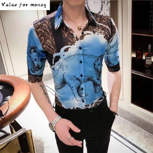 fashion short print sleeve slim casual shirts dress streetwear social clothing camisa masculina 2020 british style men shirt c1212, White;black
fashion short print sleeve slim casual shirts dress streetwear social clothing camisa masculina 2020 british style men shirt c1212, White;black